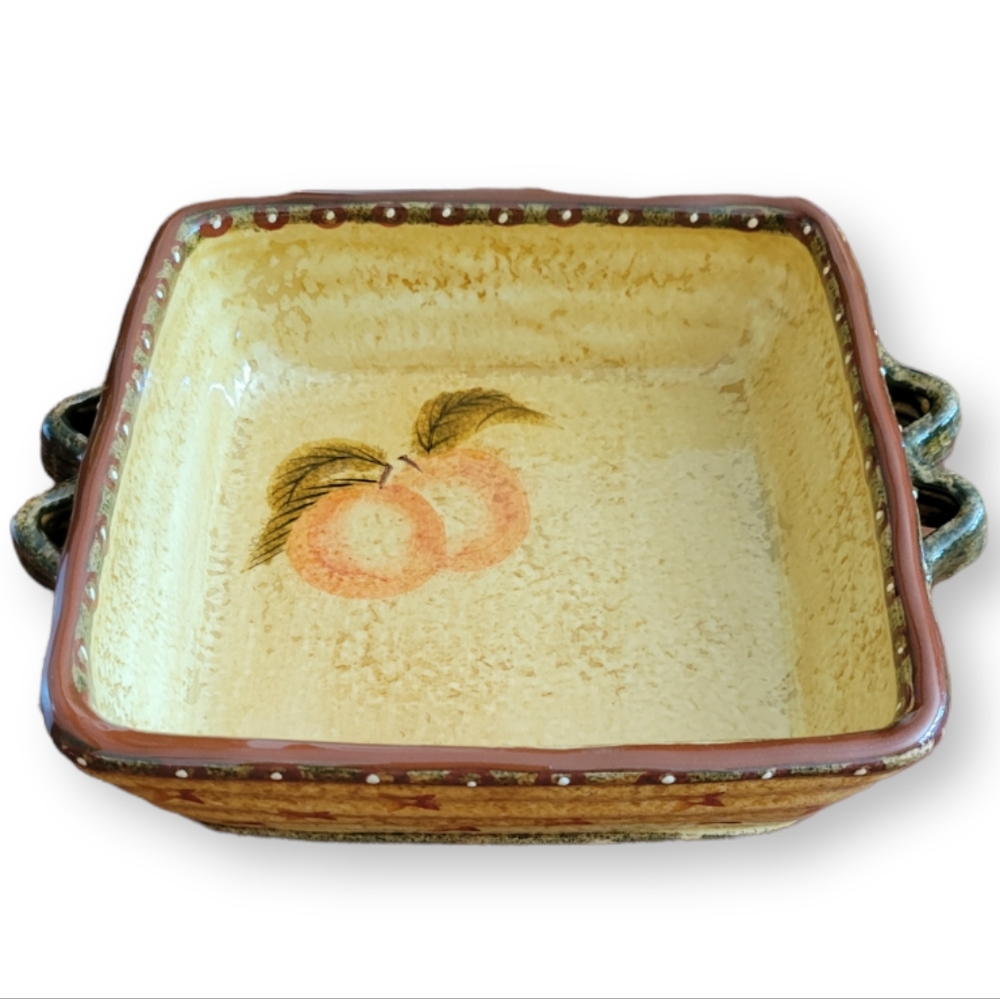 Vtg Casserole Dish Square Handled Terrazza Park Designs Peach Cobbler